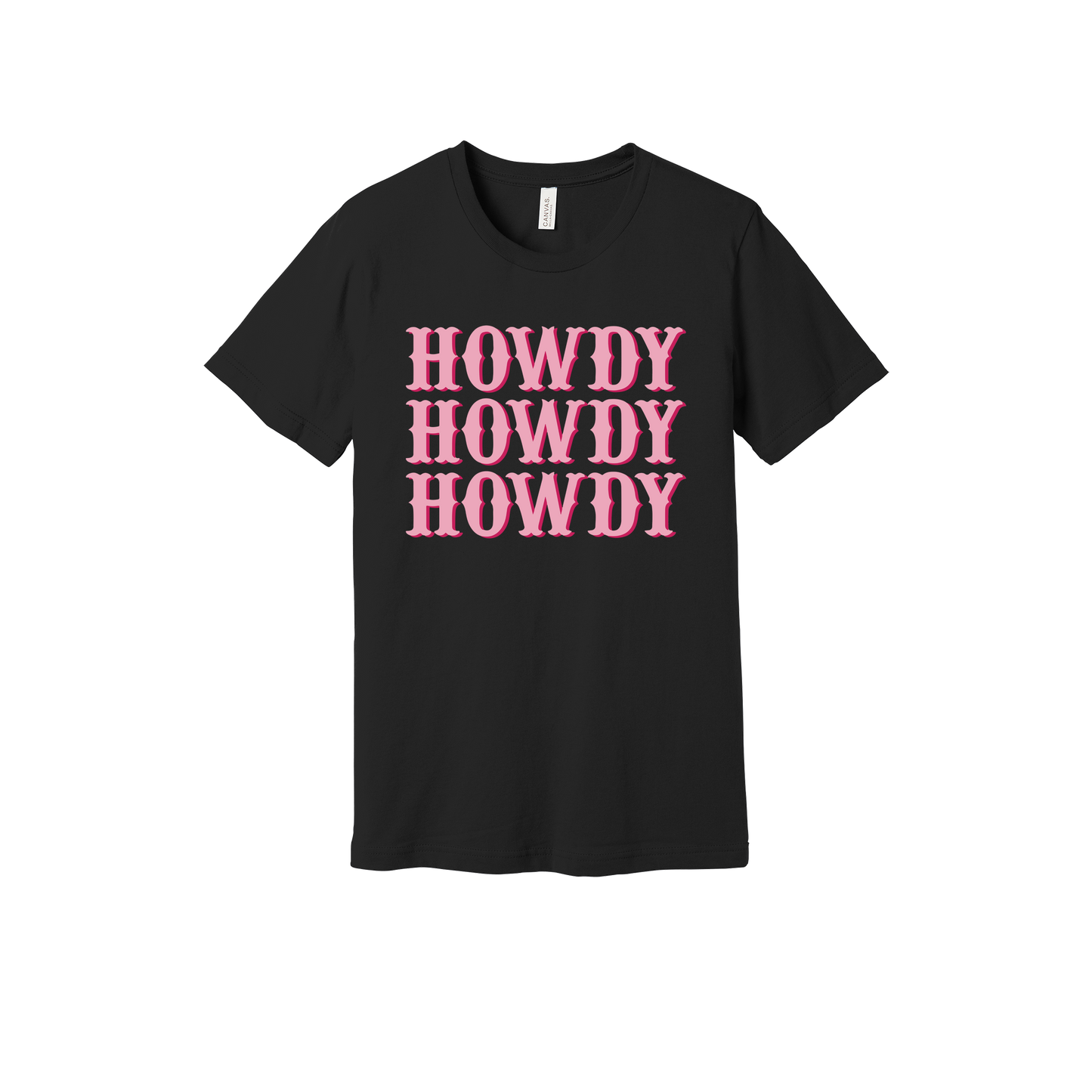 Howdy design on a Black adult T-shirt, front view.
