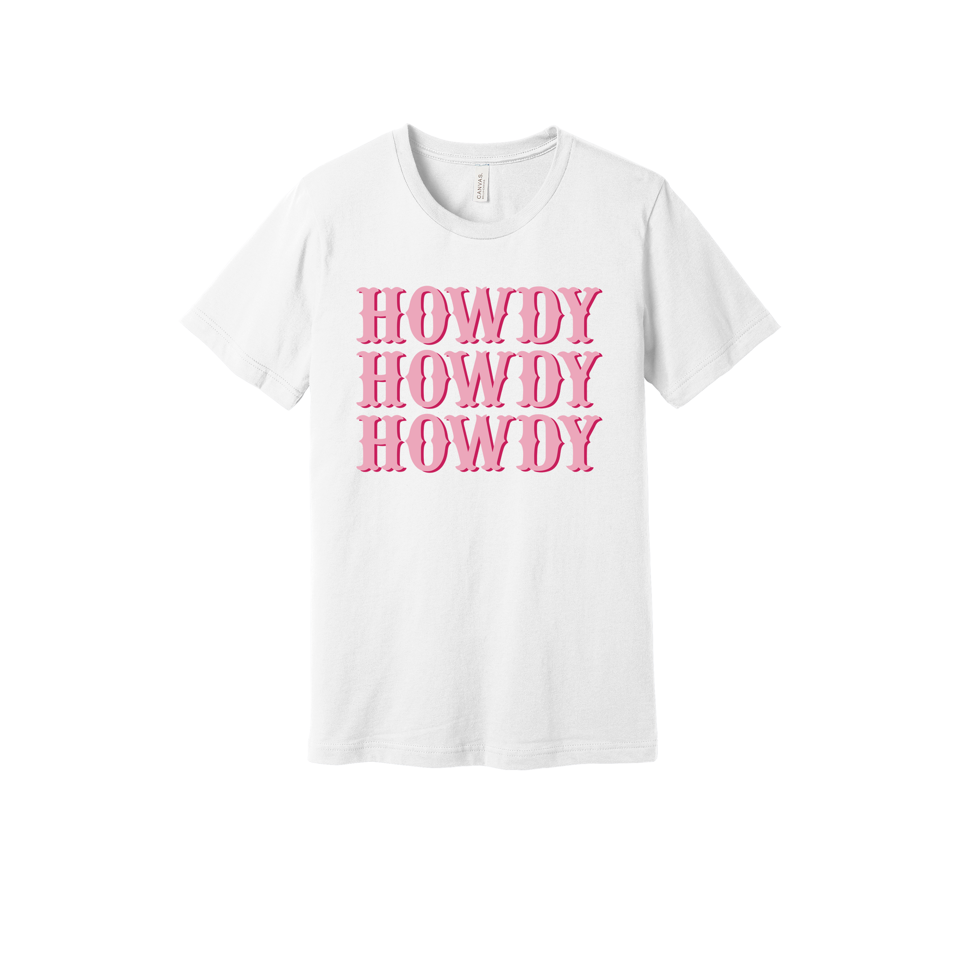 Howdy design on a White adult T-shirt, front view.