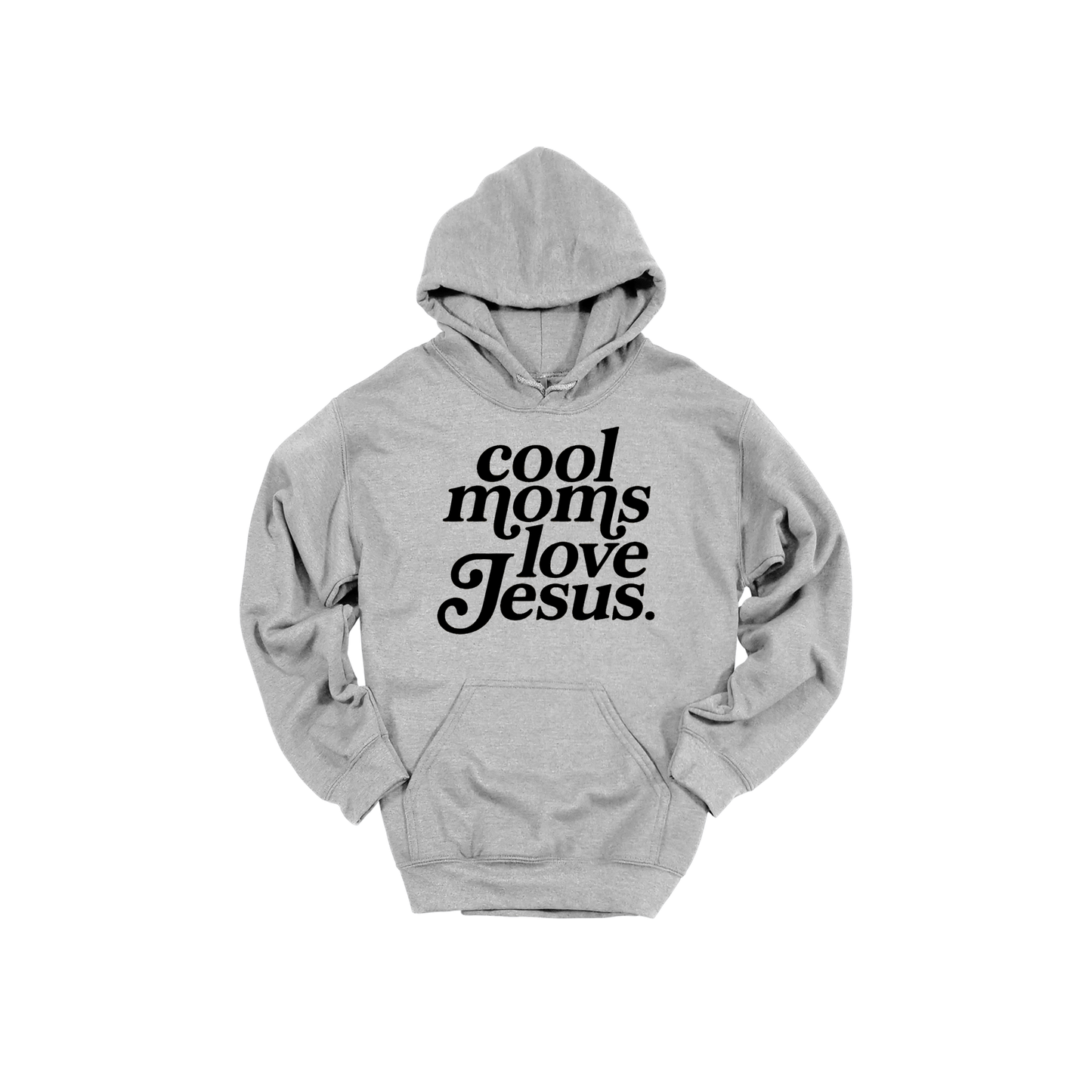 Cool Moms Love Jesus - Black Design design on a Sport Gray adult hoodie, front view.
