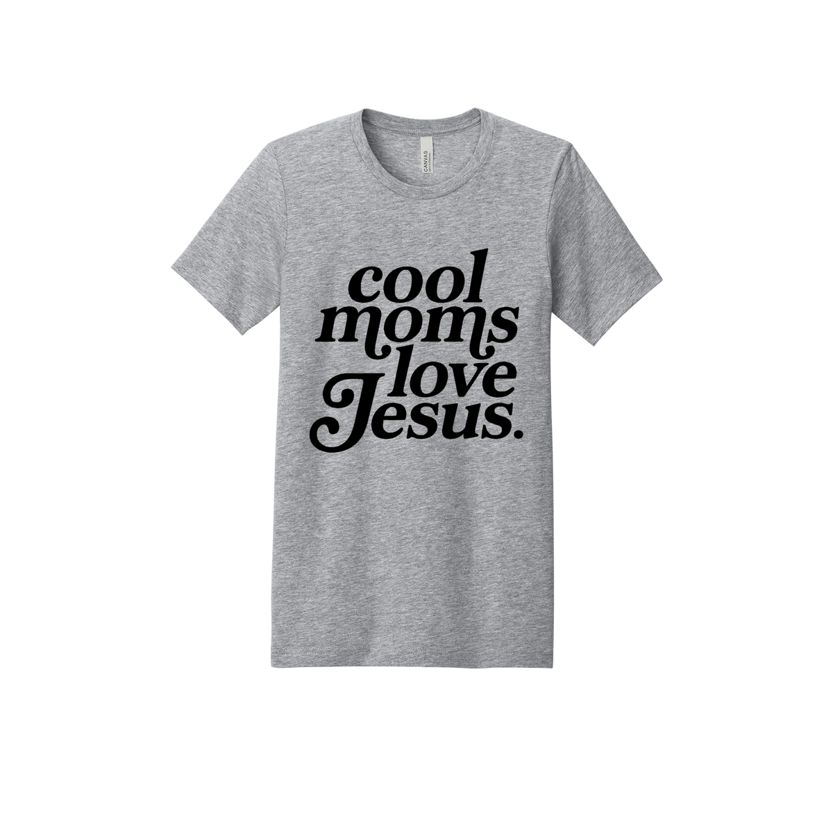 Cool Moms Love Jesus - Black Design design on a Heather Athletic Gray adult T-shirt, front view.