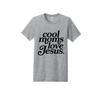 Cool Moms Love Jesus - Black Design design on a Heather Athletic Gray adult T-shirt, front view.