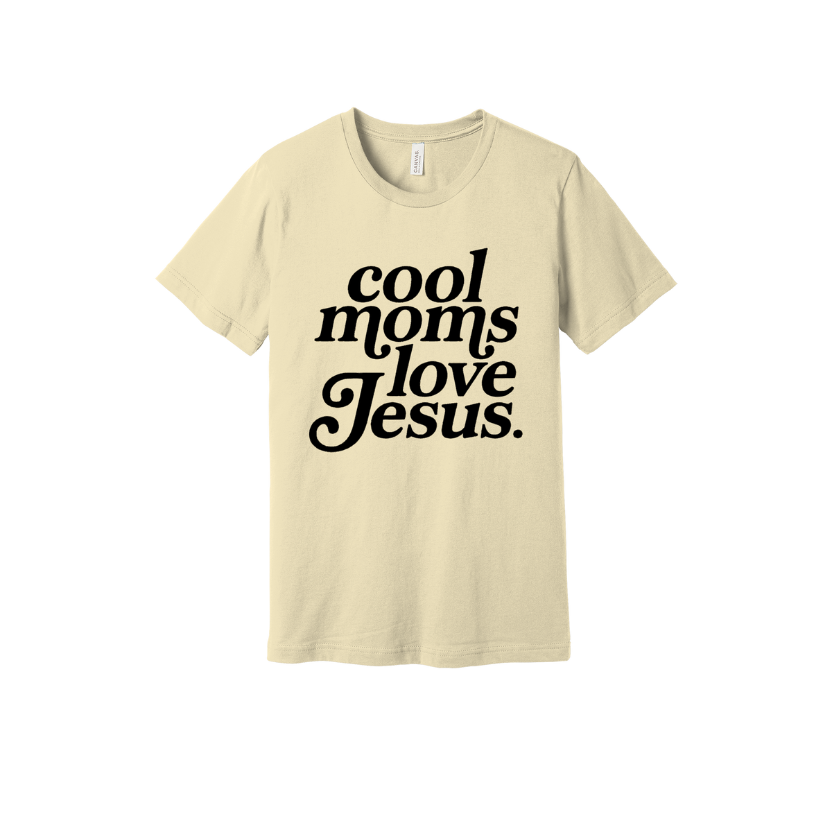 Cool Moms Love Jesus - Black Design design on a Natural adult T-shirt, front view.