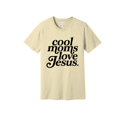 Cool Moms Love Jesus - Black Design design on a Natural adult T-shirt, front view.