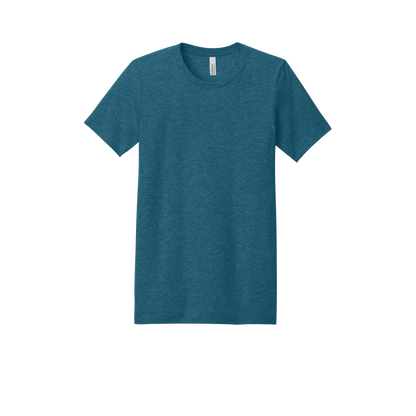 Custom youth Bella + Canvas heathered T-shirt in Heather Deep Teal, front view