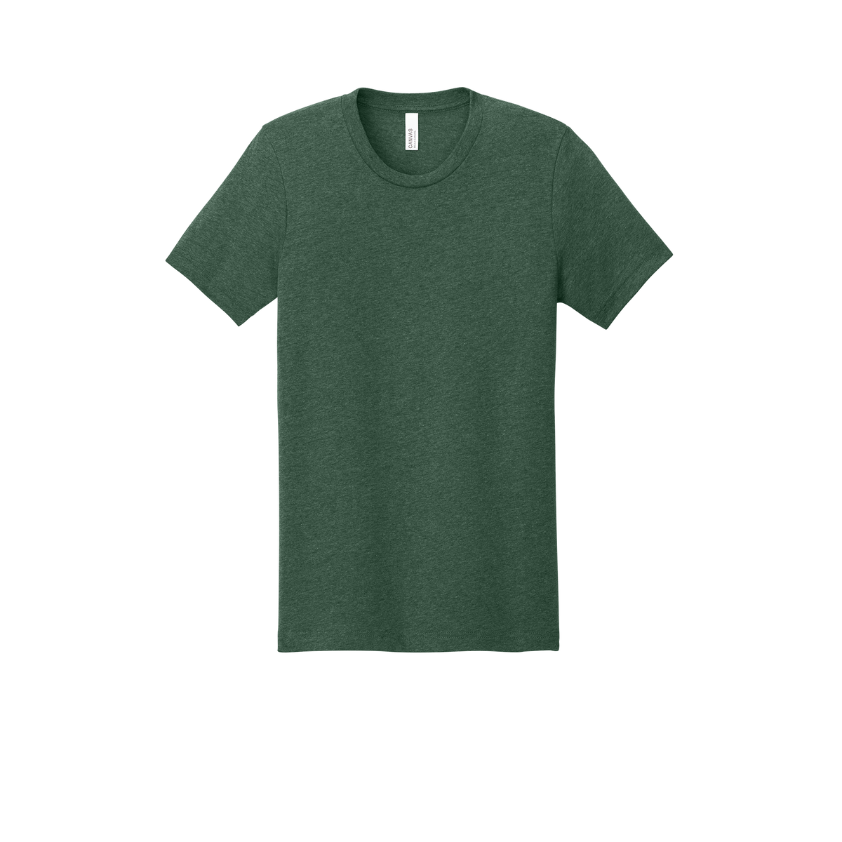 Custom youth Bella + Canvas heathered T-shirt in Heather Forest Green, front view