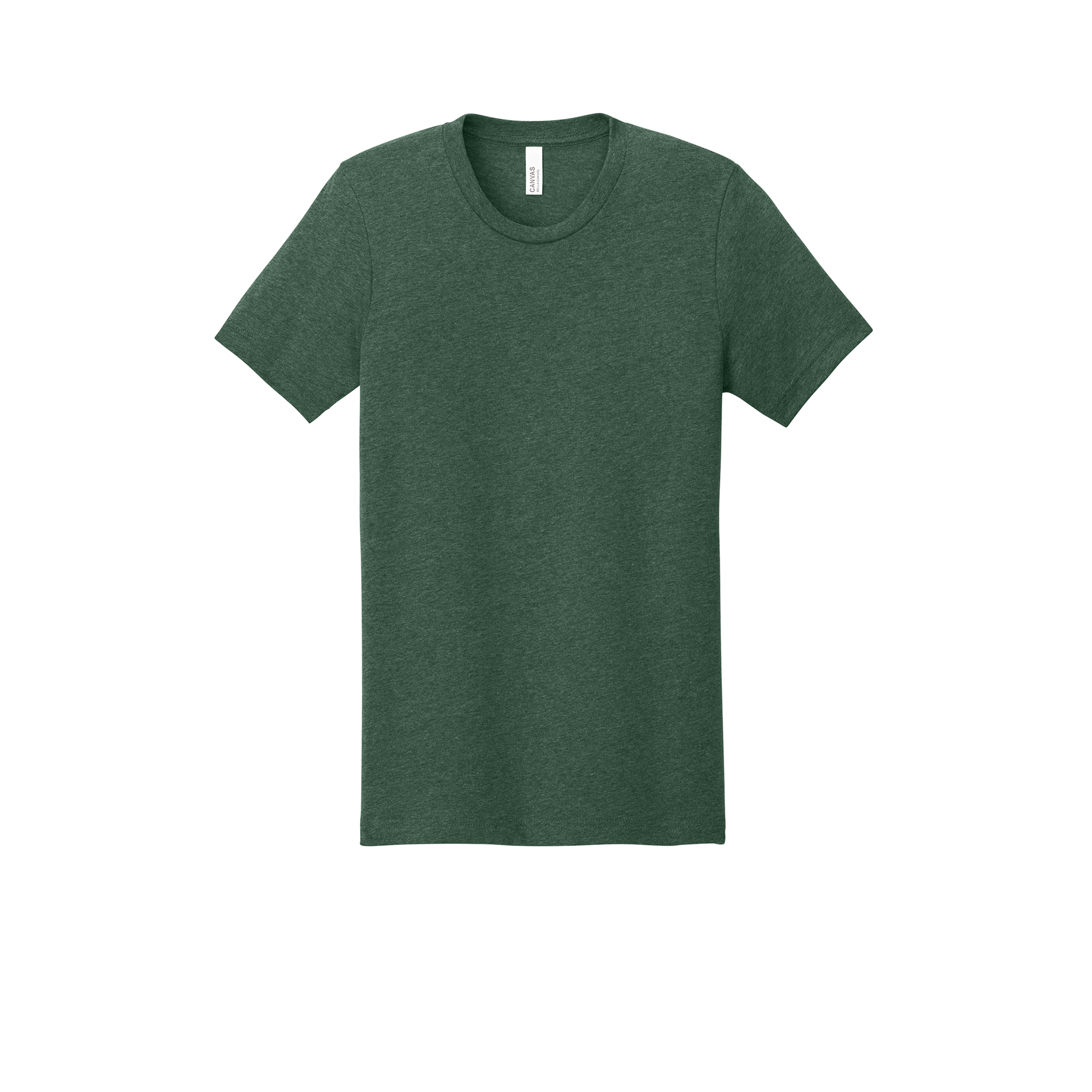 Custom youth Bella + Canvas heathered T-shirt in Heather Forest Green, front view