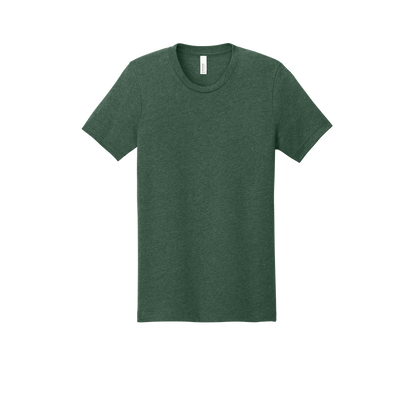 Custom youth Bella + Canvas heathered T-shirt in Heather Forest Green, front view