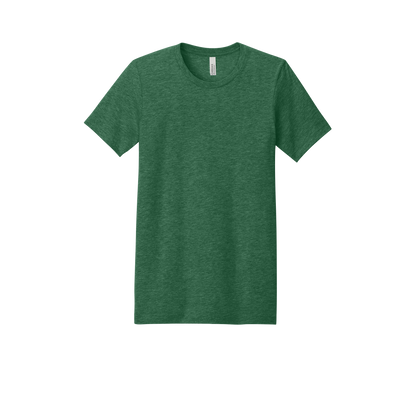 Custom youth Bella + Canvas heathered T-shirt in Heather Grass Green, front view