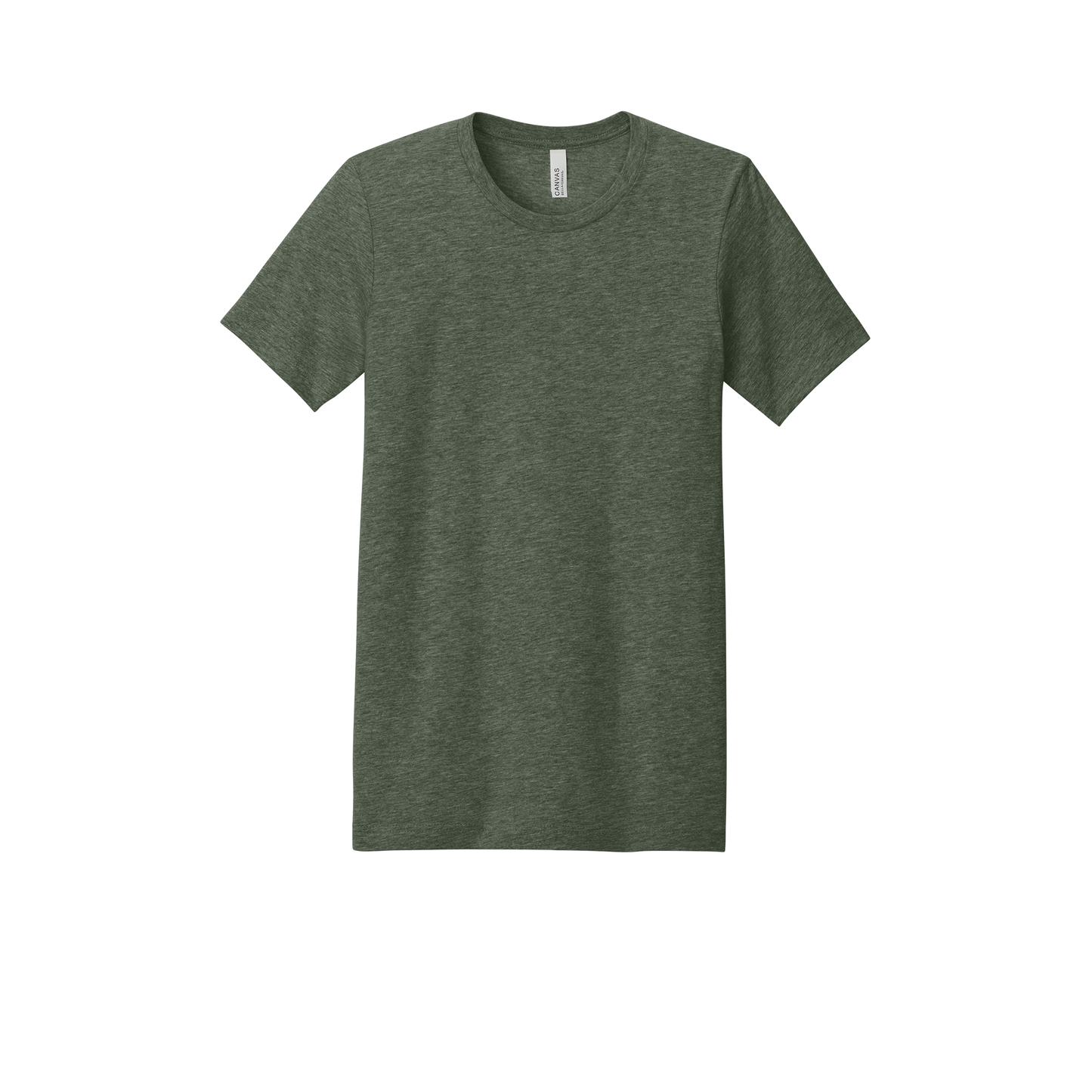 Custom youth Bella + Canvas heathered T-shirt in Heather Military Green, front view
