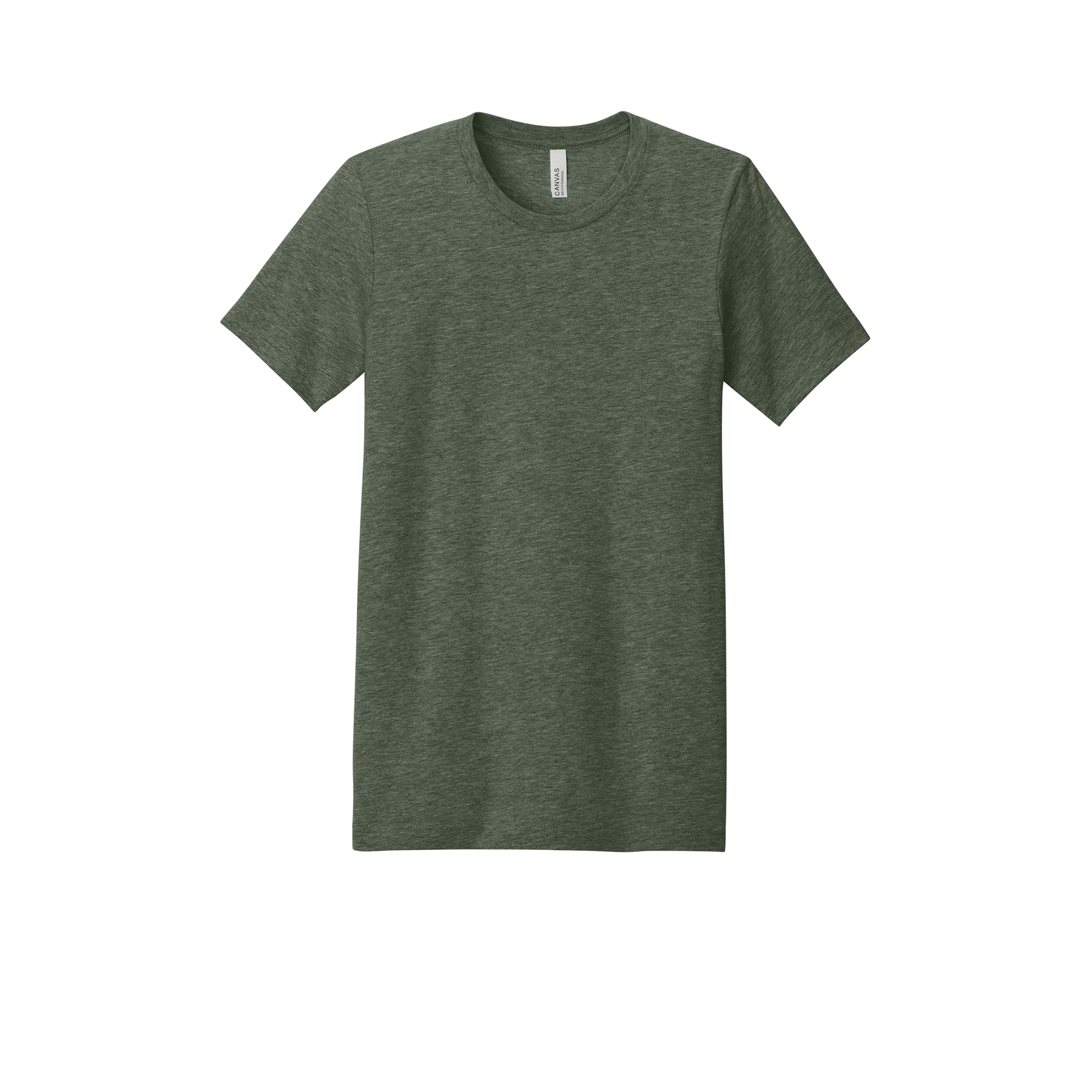 Custom youth Bella + Canvas heathered T-shirt in Heather Military Green, front view