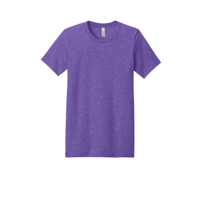Custom youth Bella + Canvas heathered T-shirt in Heather Team Purple, front view