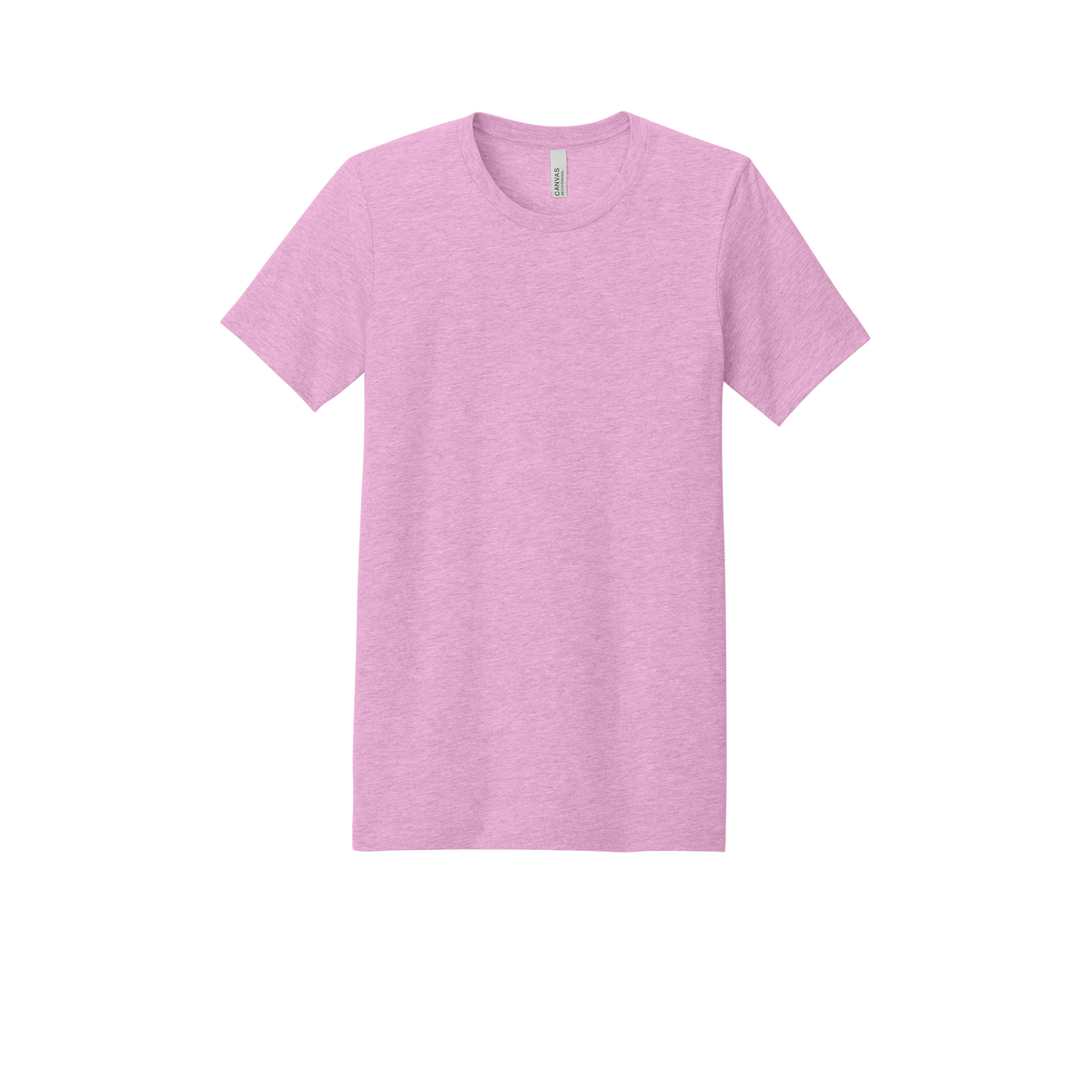 Custom adult Bella + Canvas heathered T-shirt in Heather Bubble Gum, front view
