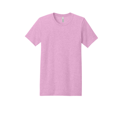 Custom adult Bella + Canvas heathered T-shirt in Heather Bubble Gum, front view