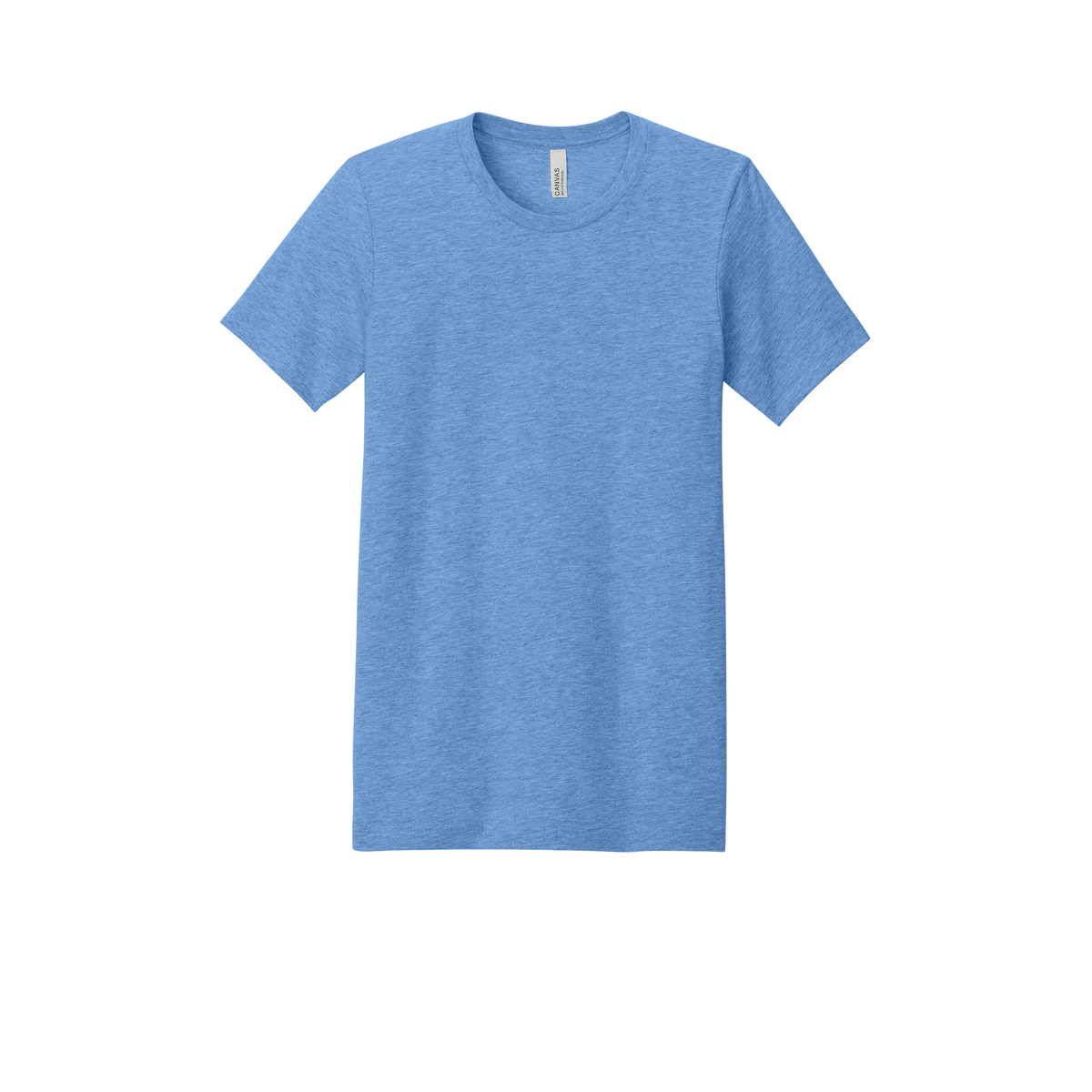 Custom adult Bella + Canvas heathered T-shirt in Heather Carolina Blue, front view