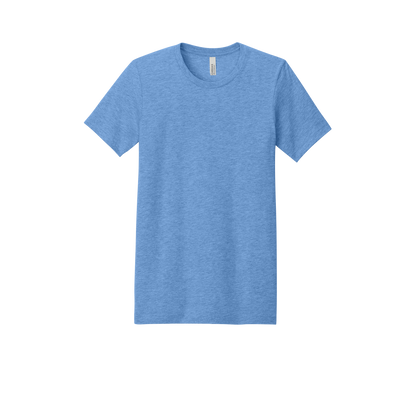 Custom adult Bella + Canvas heathered T-shirt in Heather Carolina Blue, front view