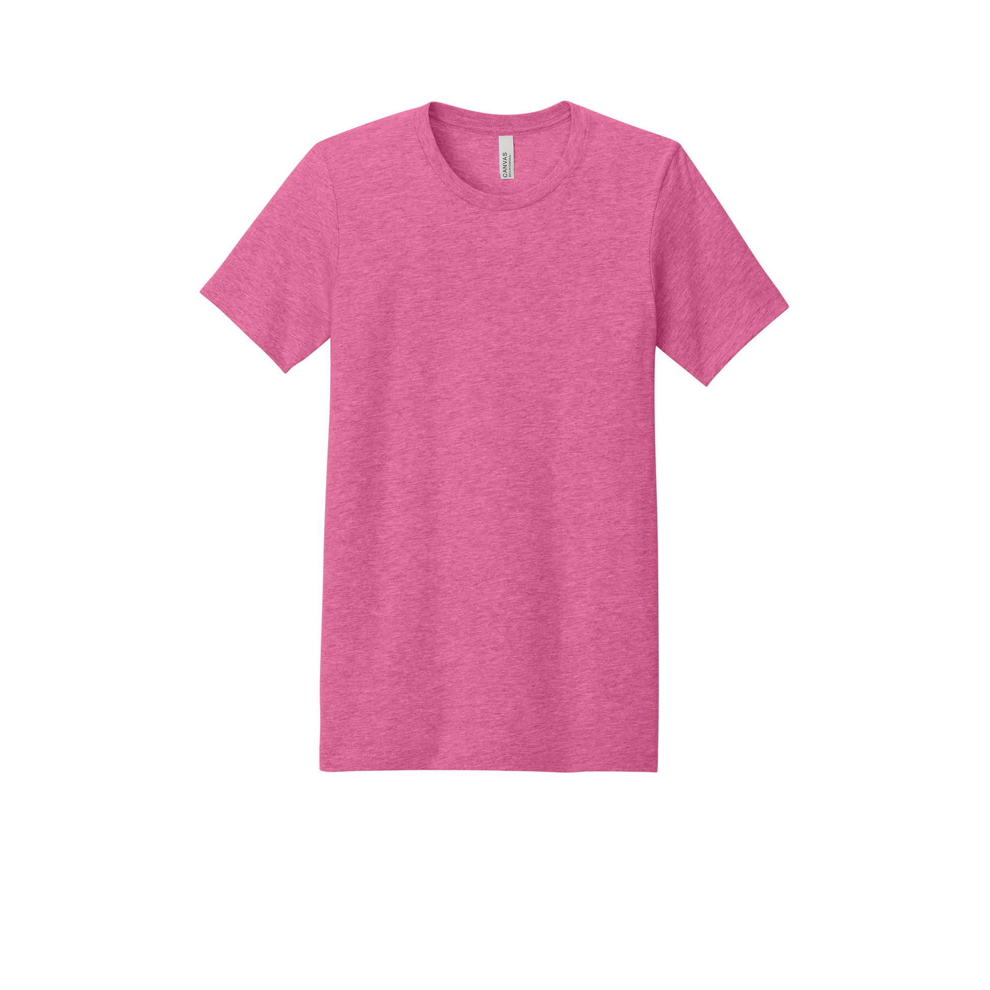 Custom adult Bella + Canvas heathered T-shirt in Heather Charity Pink, front view