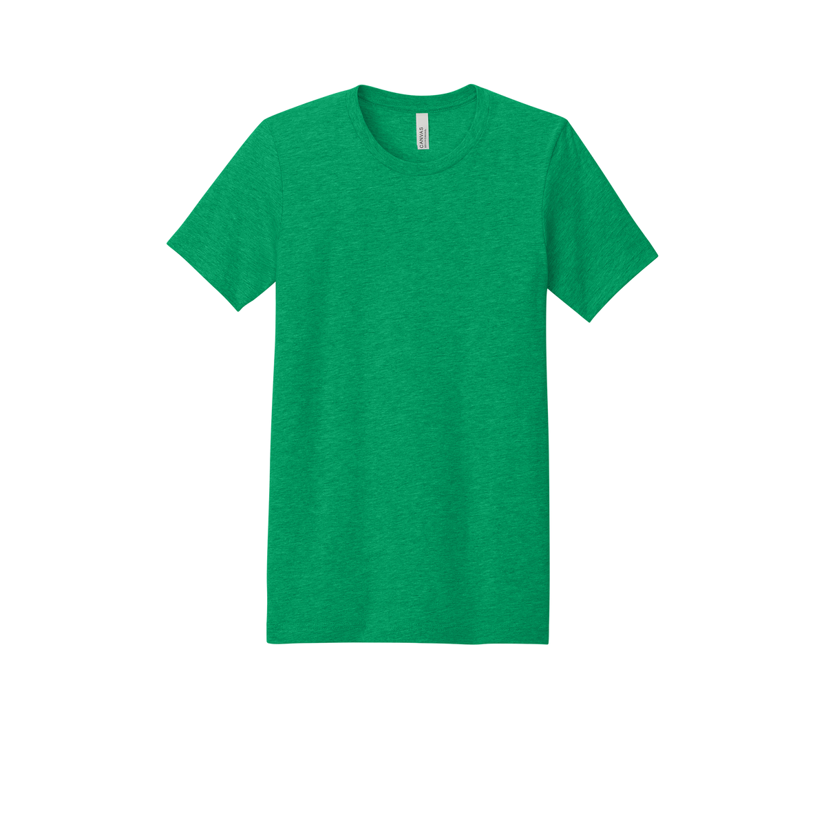 Custom adult Bella + Canvas heathered T-shirt in Heather Kelly Green, front view