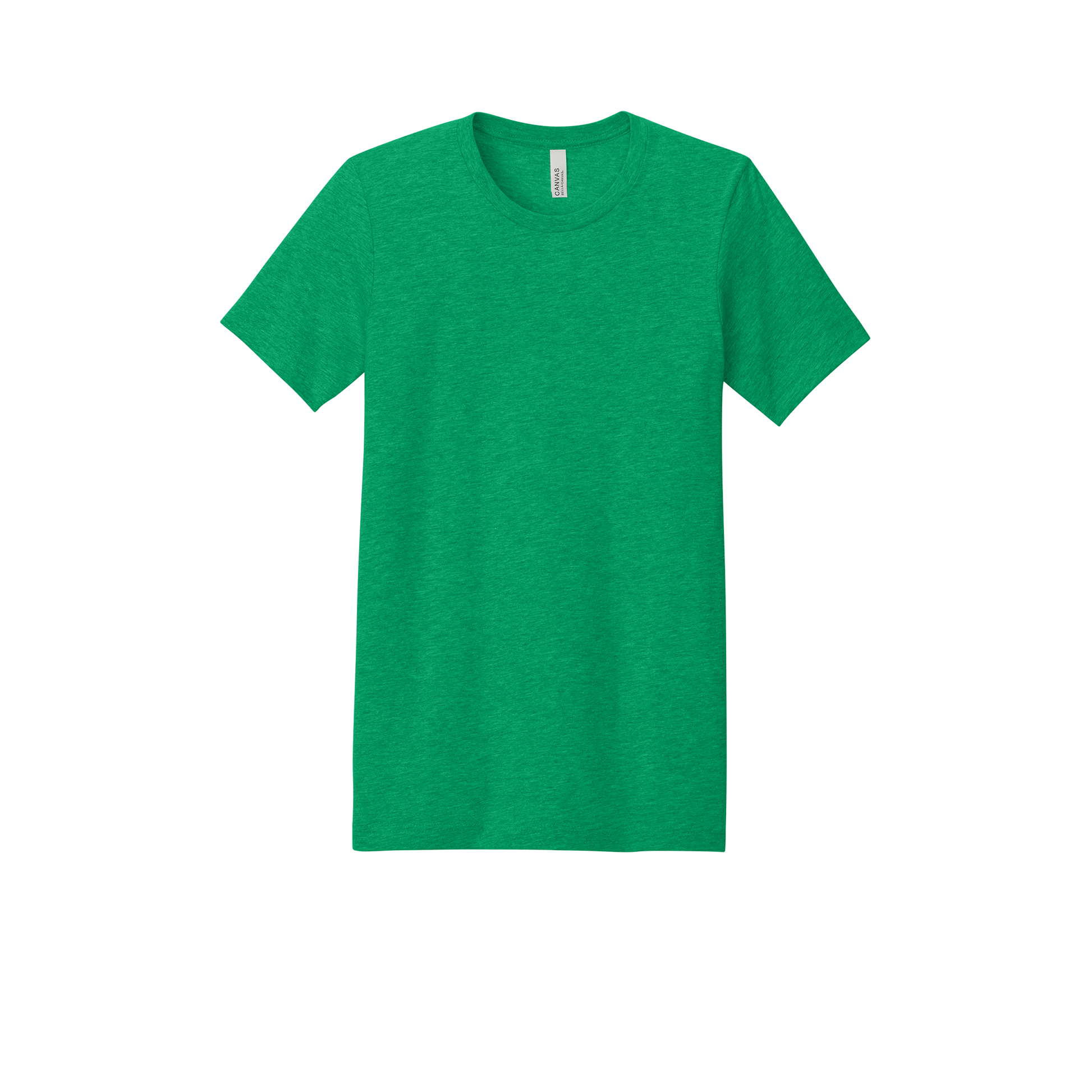 Custom adult Bella + Canvas heathered T-shirt in Heather Kelly Green, front view