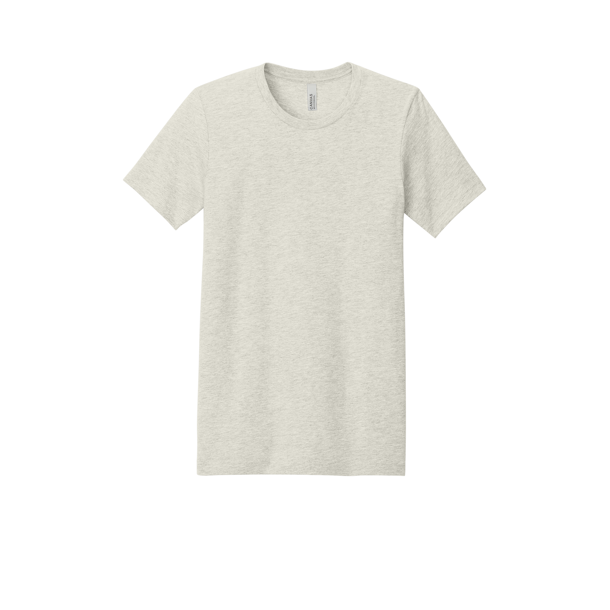 Custom adult Bella + Canvas heathered T-shirt in Heather Oatmeal, front view