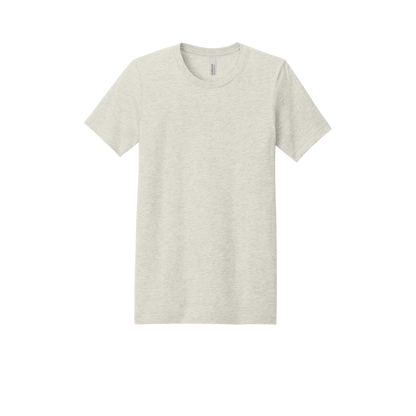 Custom adult Bella + Canvas heathered T-shirt in Heather Oatmeal, front view