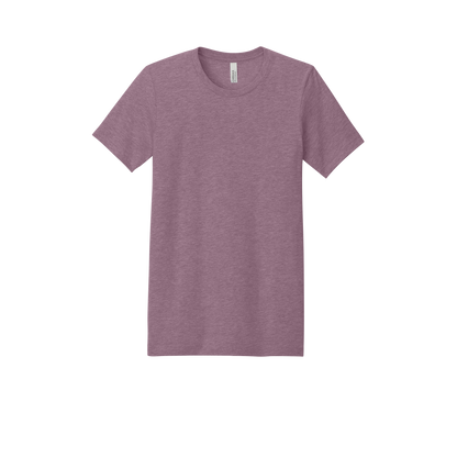 Custom adult Bella + Canvas heathered T-shirt in Heather Orchid, front view, alternate view 2
