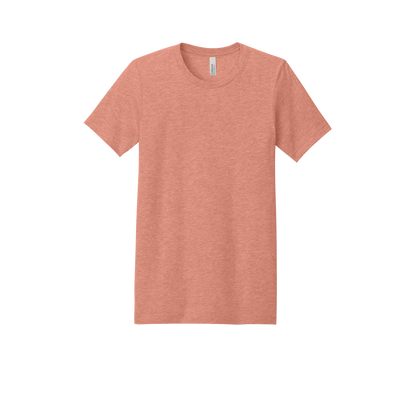 Custom adult Bella + Canvas heathered T-shirt in Heather Sunset, front view