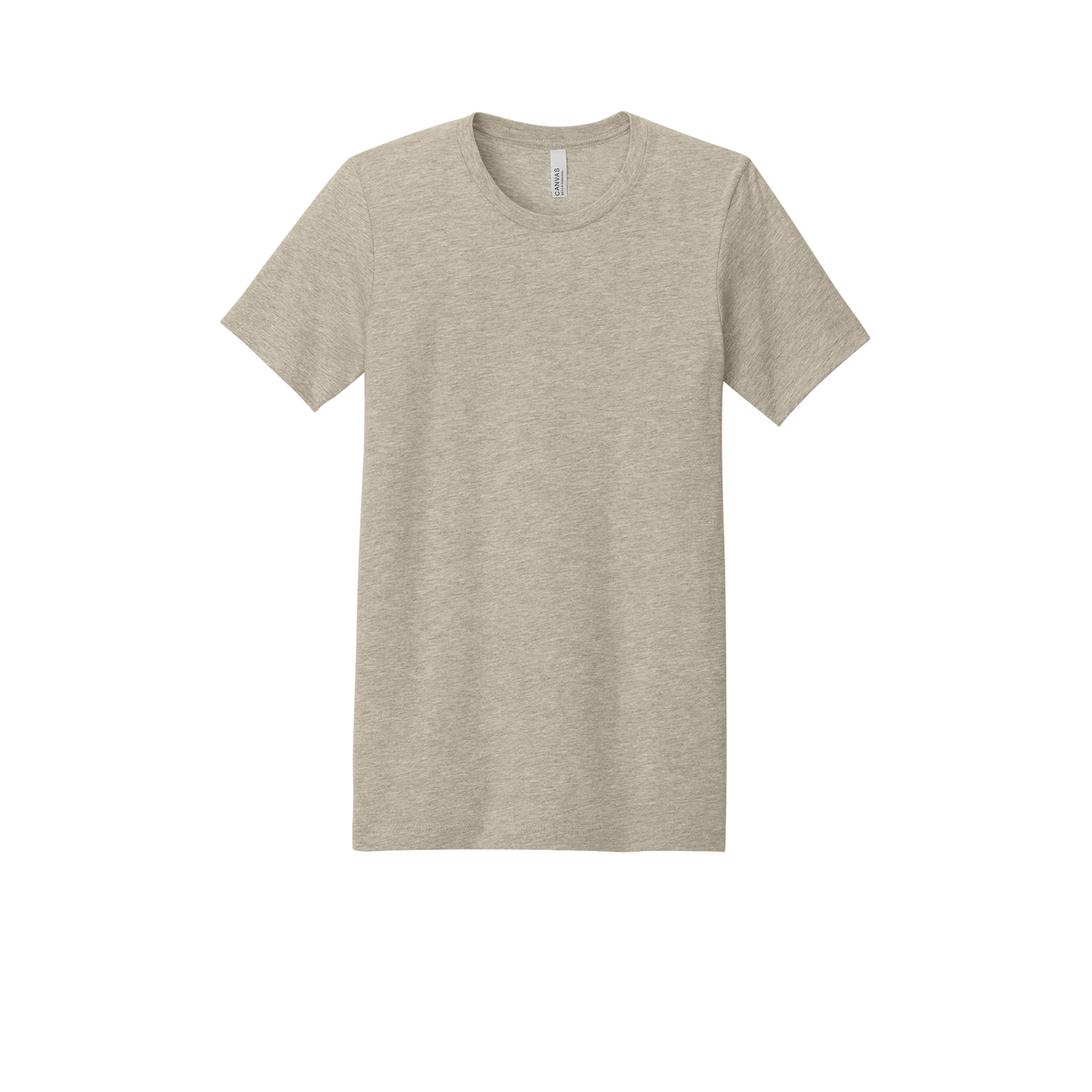 Custom adult Bella + Canvas heathered T-shirt in Heather Tan, front view
