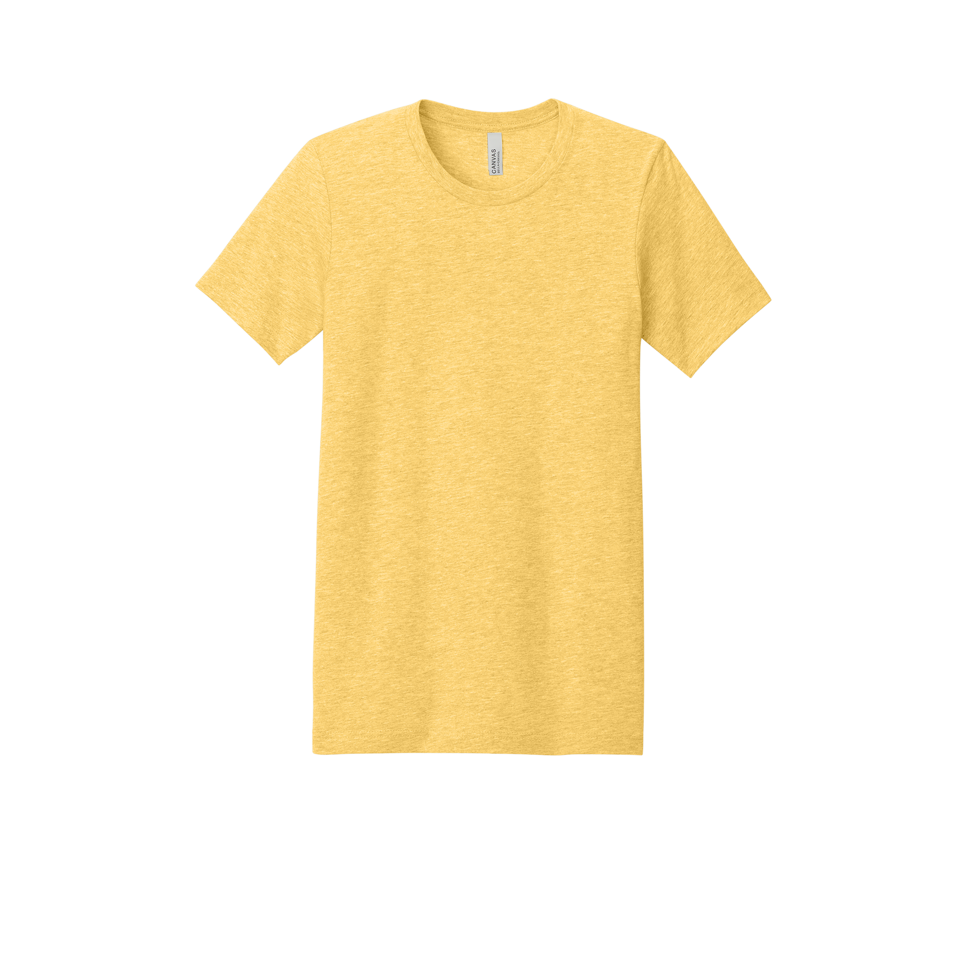 Custom adult Bella + Canvas heathered T-shirt in Heather Yellow Gold, front view