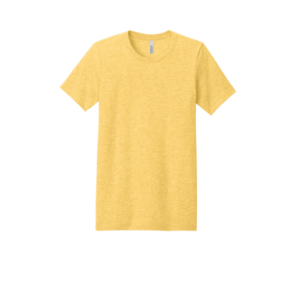 Custom adult Bella + Canvas heathered T-shirt in Heather Yellow Gold, front view