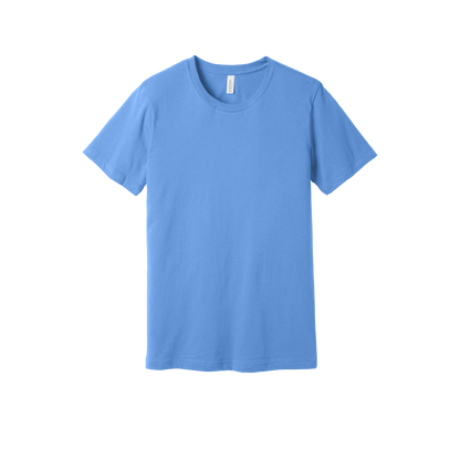 Custom adult Bella + Canvas jersey T-shirt in Carolina Blue, front view, alternate view 2