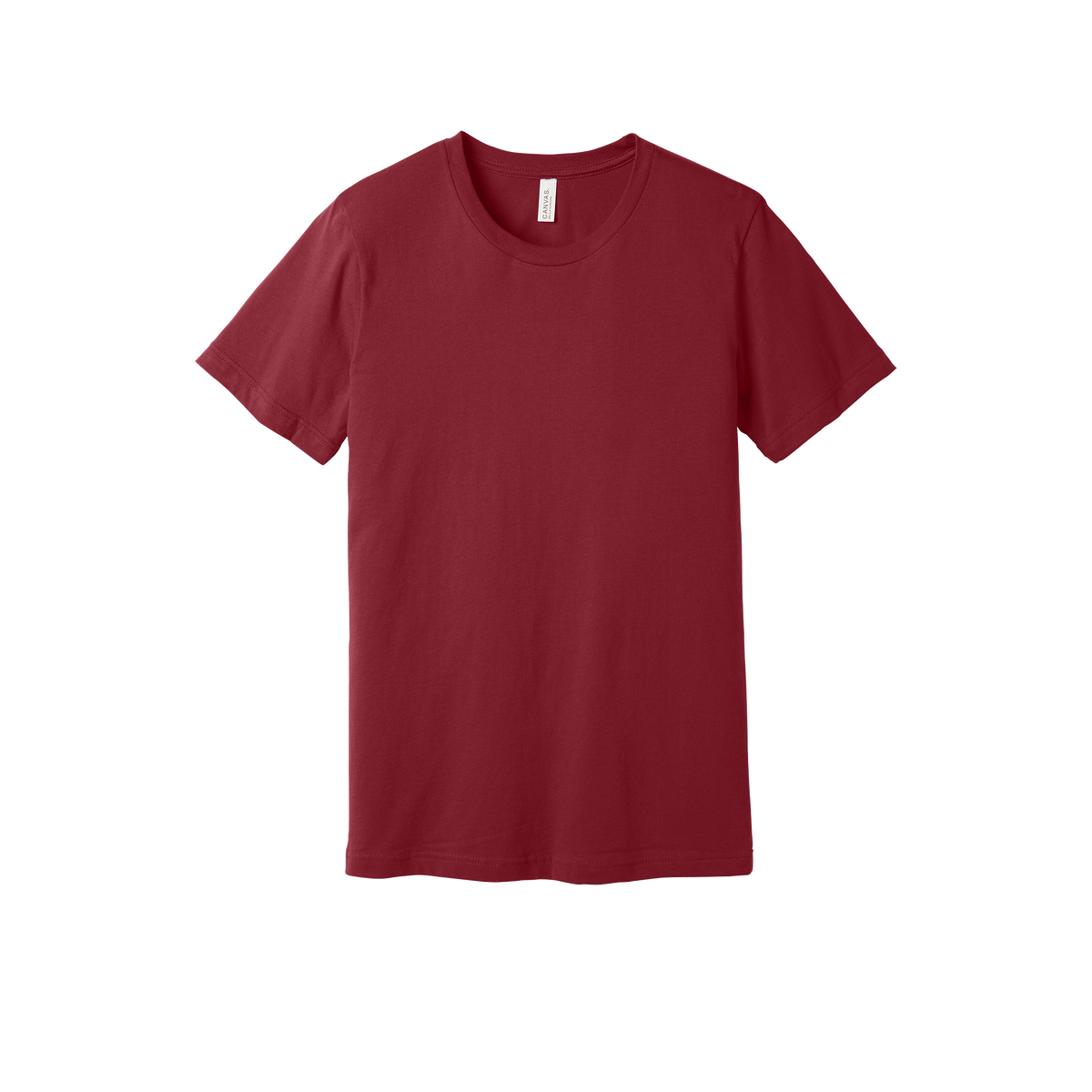 Custom adult Bella + Canvas jersey T-shirt in Cardinal, front view