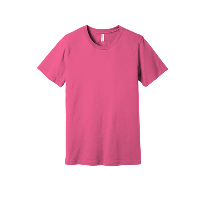 Custom adult Bella + Canvas jersey T-shirt in Pink, front view, alternate view 2