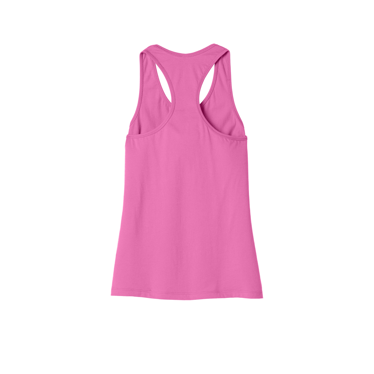 Custom women's Bella + Canvas jersey racerback tank in Charity Pink, back view