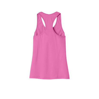 Custom women's Bella + Canvas jersey racerback tank in Charity Pink, back view