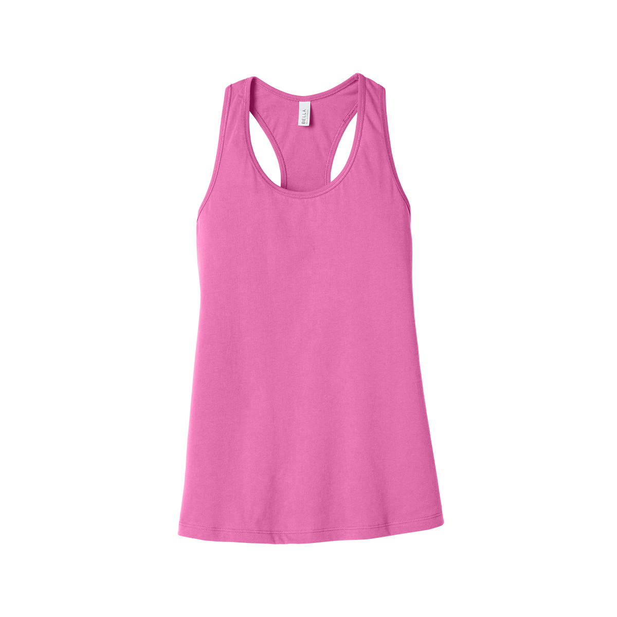 Custom women's Bella + Canvas jersey racerback tank in Charity Pink, front view