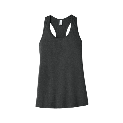Custom women's Bella + Canvas jersey racerback tank in Heather Dark Gray, front view