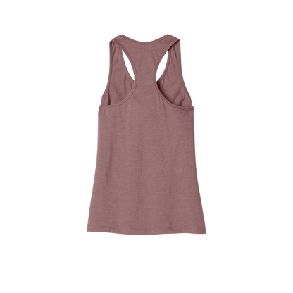 Custom women's Bella + Canvas jersey racerback tank in Heather Mauve, back view