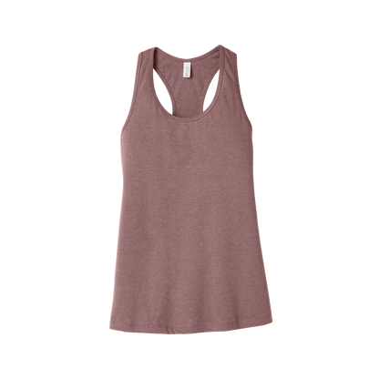 Custom women's Bella + Canvas jersey racerback tank in Heather Mauve, front view