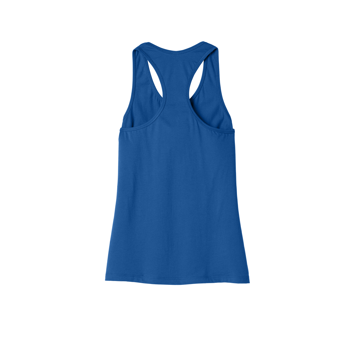 Custom women's Bella + Canvas jersey racerback tank in True Royal, back view
