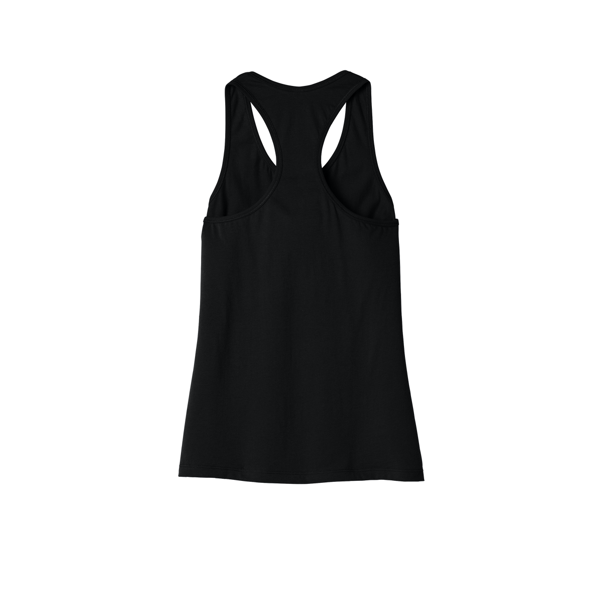 Custom women's Bella + Canvas jersey racerback tank in Black, back view