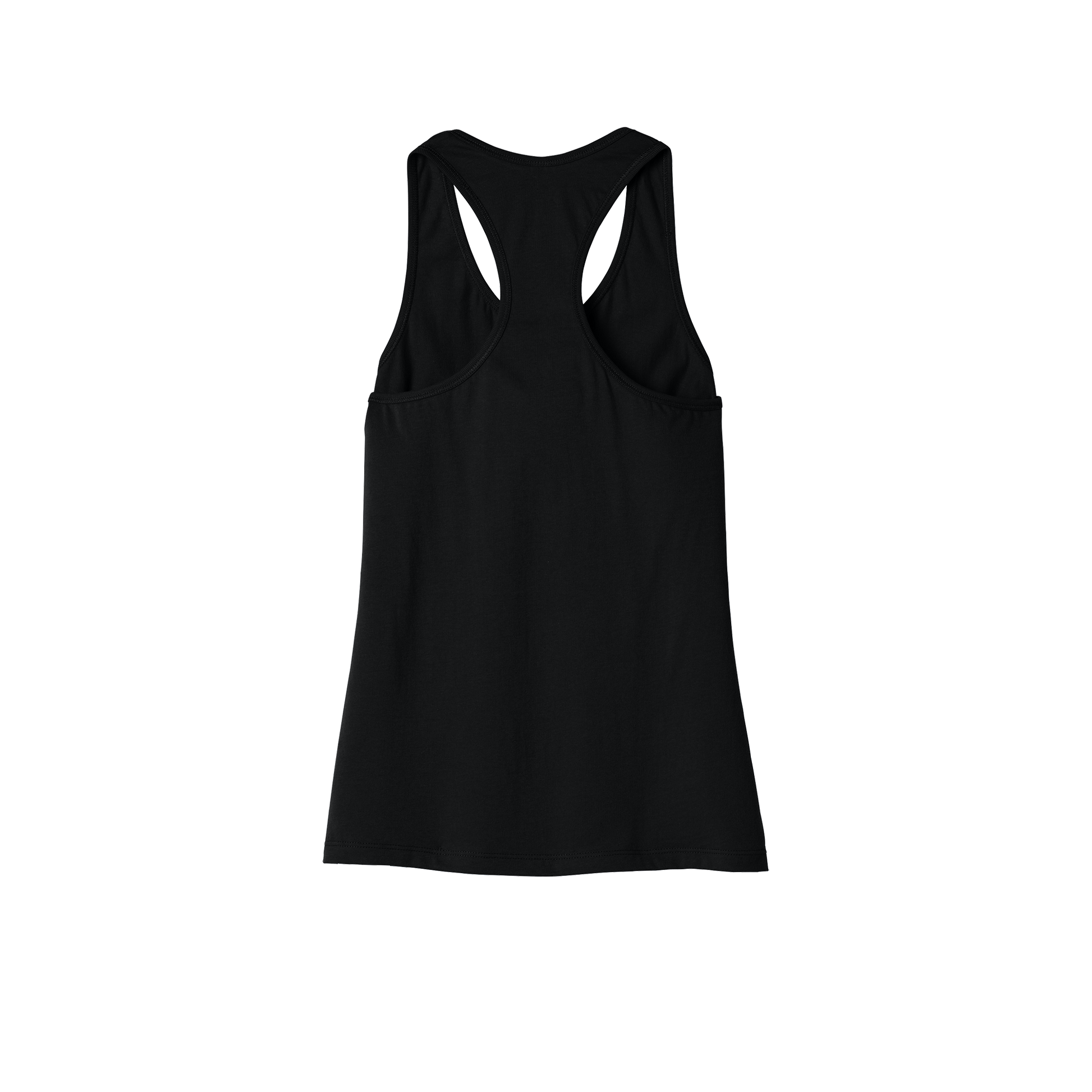 Custom women's Bella + Canvas jersey racerback tank in Black, back view