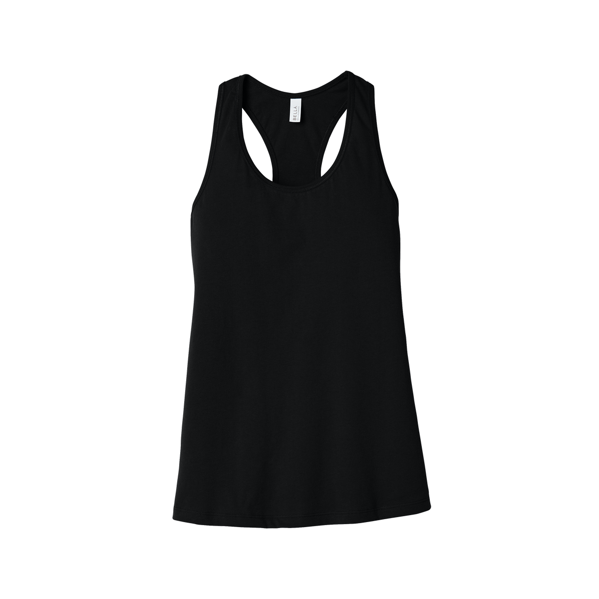 Custom women's Bella + Canvas jersey racerback tank in Black, front view