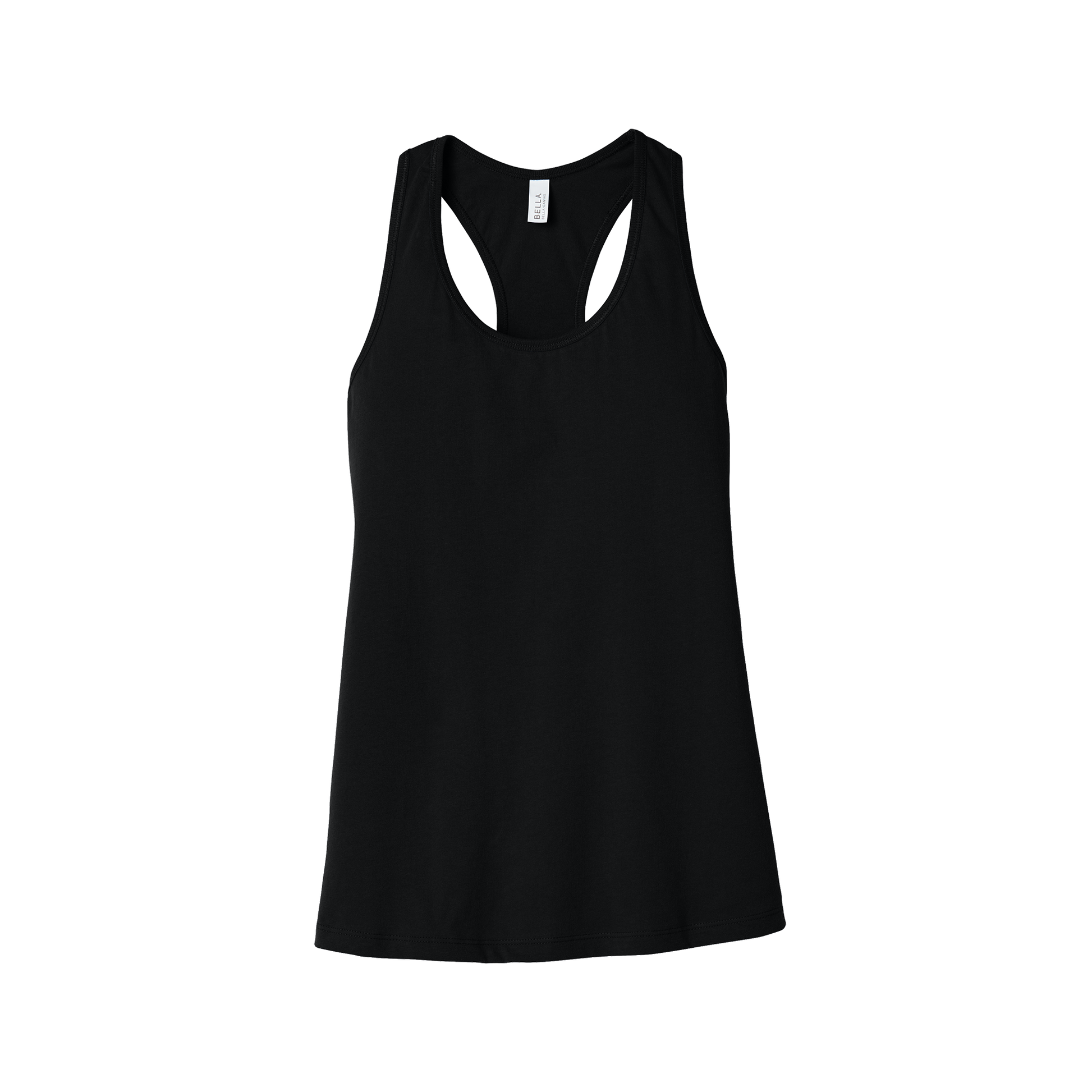 Custom women's Bella + Canvas jersey racerback tank in Black, front view