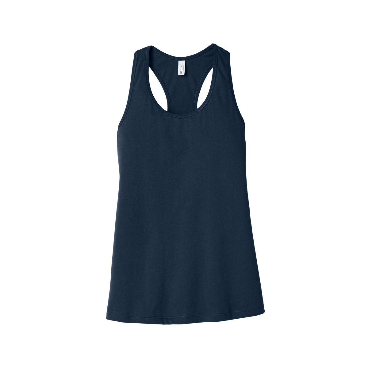 Custom women's Bella + Canvas jersey racerback tank in Navy, front view