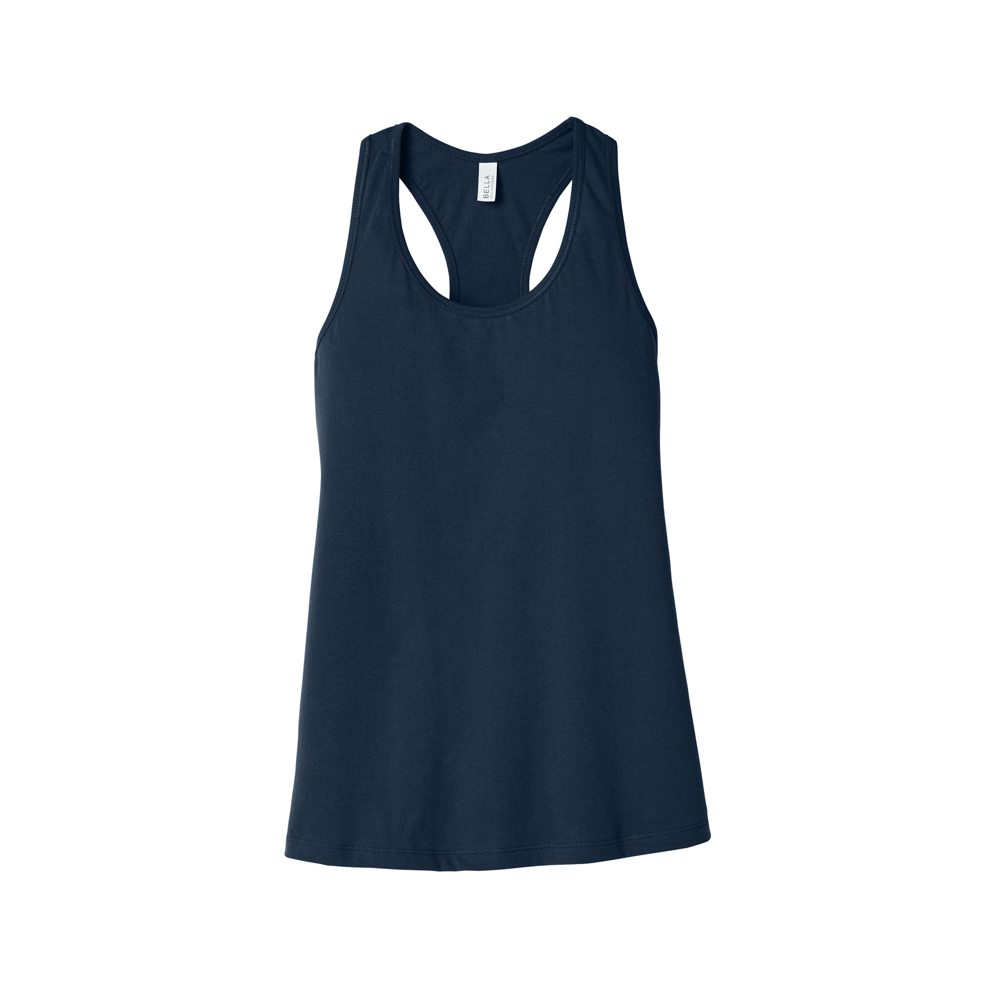 Custom women's Bella + Canvas jersey racerback tank in Navy, front view