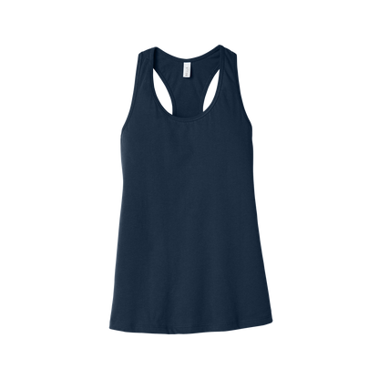 Custom women's Bella + Canvas jersey racerback tank in Navy, front view