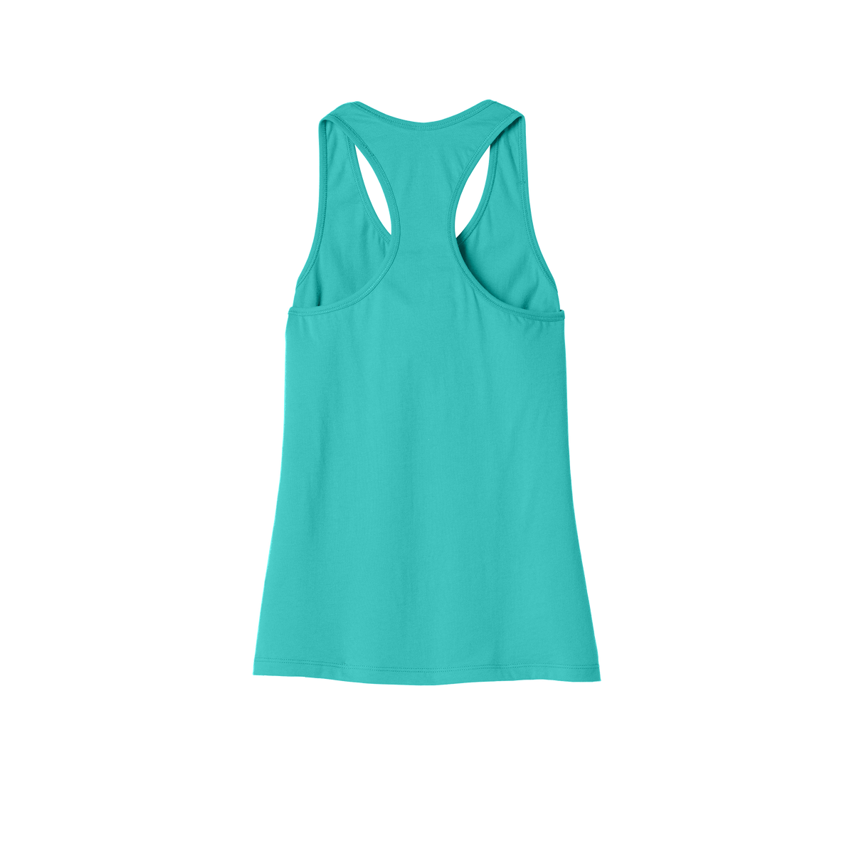 Custom women's Bella + Canvas jersey racerback tank in Teal, back view