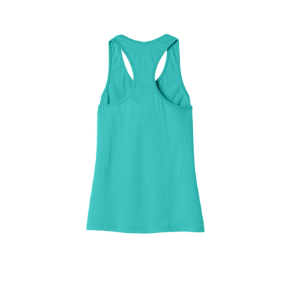 Custom women's Bella + Canvas jersey racerback tank in Teal, back view