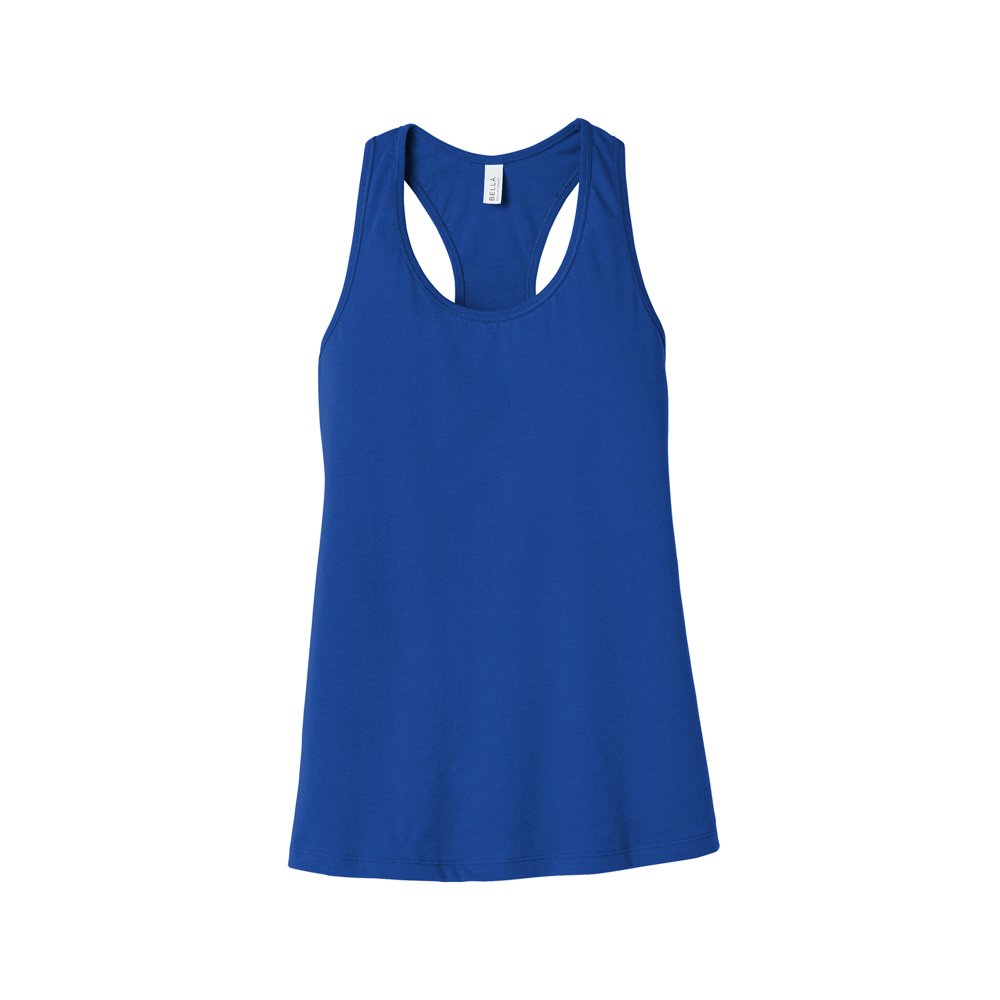 Custom women's Bella + Canvas jersey racerback tank in Royal Blue, front view