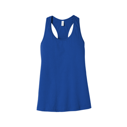 Custom women's Bella + Canvas jersey racerback tank in Royal Blue, front view
